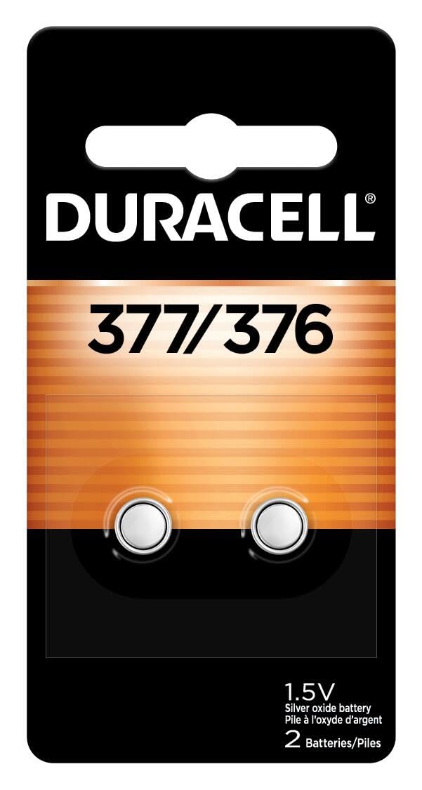 Duracell 377 376 Silver Oxide Button Batteries 2 Count Pack of 1 Battery with Long-Lasting Power for Watches