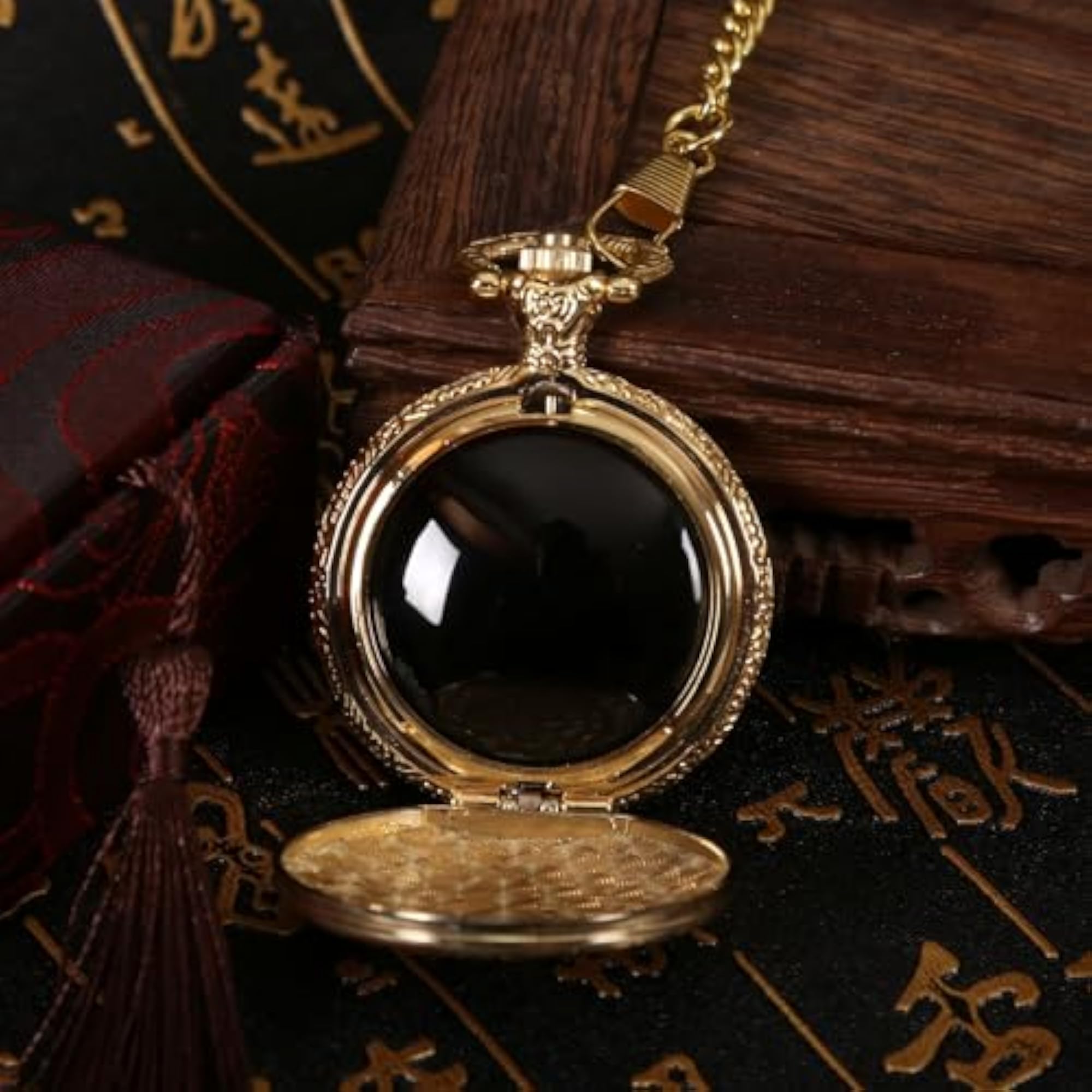 Mini Black Obsidian Mirror Pocket Watch Set