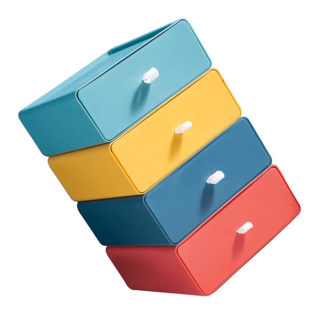 TEHAUX 4 piezas Apilables de Almacenamiento para Escritorio Cajas Organizadoras Diseño de Cajones para Oficina Dormitorio y Cocina Colores Amarillo Verde Azul y Naranja