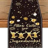 Afritee Alles Gute Zur Jugendweihe Tischläufer, Endlich Erwachsen Party Tischläufer Deko, Schwarz Gold Jugendweihe Küche Esstisch Dekoration 270 X 30 cm