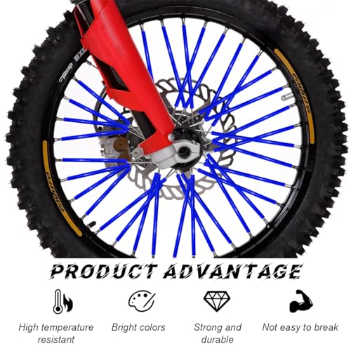 Image of 72PCS Dirt Bike Spoke Covers, Motorcycle Spoke Skins Wheel Wraps Pipe for 8 inch-21 inch Rims, Dustproof Wheelchair Rim Decoration Protector Pipe Trim for Bicycle Dirt Pit Bike (Dark Blue)
