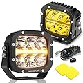 Auxbeam 5 inch 132W LED Pods for Trucks, 15600LM DRL/Amber/White LED Light Bar with 2Pcs Yellow Covers Replaceable, Spot Flood Combo Offroad Cube Lights LED Spotlight Amber Fog Lights 3 Color, Pair