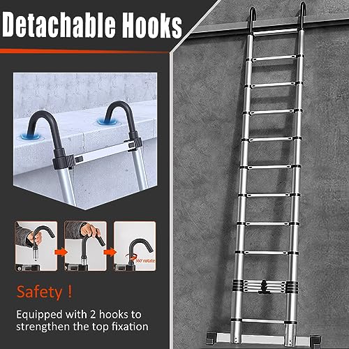 image for ARCHOM Telescoping Ladder with Hooks 12.5 FT - Aluminum Telescopic Lad