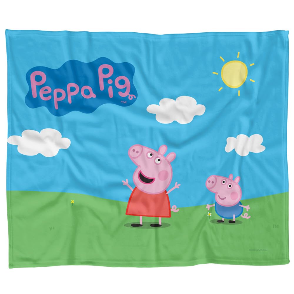 LOGOVISION Peppa Pig Blanket, 50" x 60" Peppa and George Sunny Day Fleece Blanket