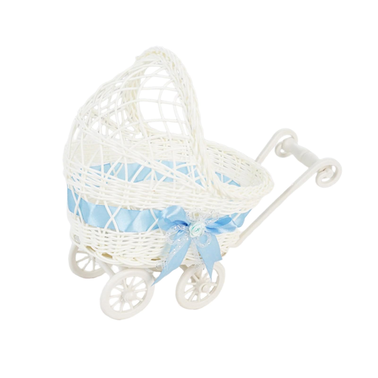 Creative Toy Cart Themed Plastics Storage Bin for Candy Fruit and Small Items Imitation Rattan Handwoven Basket Tiny Cart Treat Planner