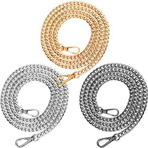 Lot de 3 chaînes de rechange en métal pour sac à main, 3 couleurs 47 Inch Length