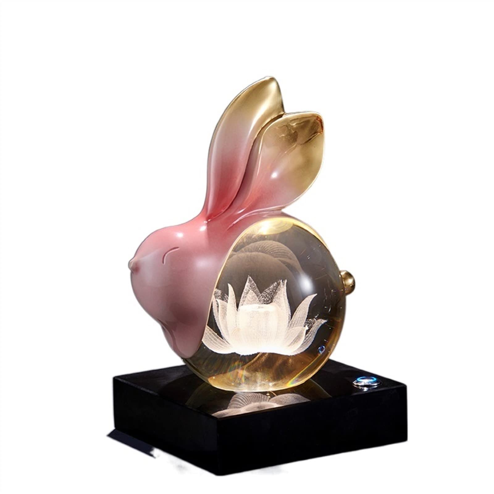 Statue lapin avec boule de cristal lumineux pour décoration de bureau et salon