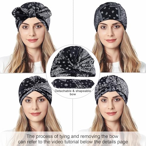 Image of Ababalaya Satin Lined Beanies for Women Chemo Headwear Silky Lined Cotton Sleeping Cap