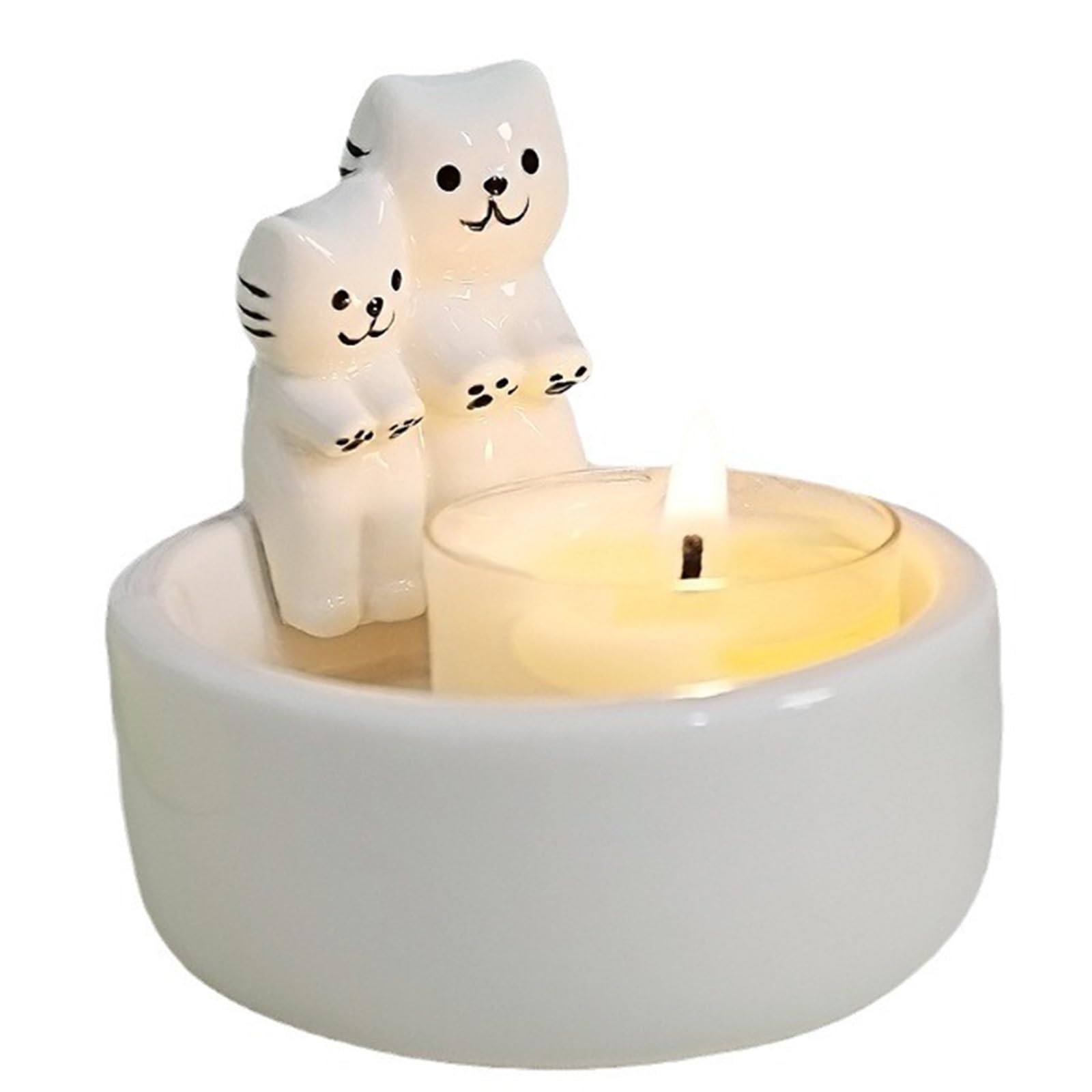 Cartoon Couple Cats Ceramics Holder Romance Warming Paws Cats Tealight Stand Candlestick Home Centerpieces Decors Decorative Tealight Holder