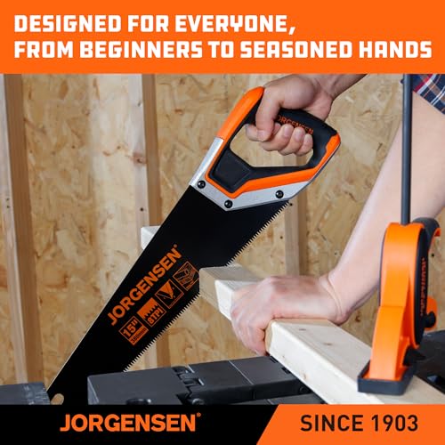 JORGENSEN 15” Hand Saw, Black Coated Coarse Handsaw 8TPI for Wood Cutting, Ergonomic Non-Slip Aluminum Handle for Sawing, Trimming, Gardening, Pruning, PVC thumbnail 7