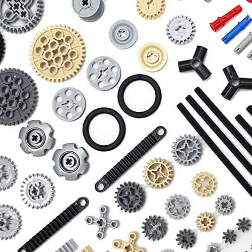 Image of SEEMEY Technic 118 Pieces Gear and Axle Set Compatible with Lego Technic Parts, DIY MOC Gears Chain Links Differential Axles Assortment Pack (Random Color) for Kids