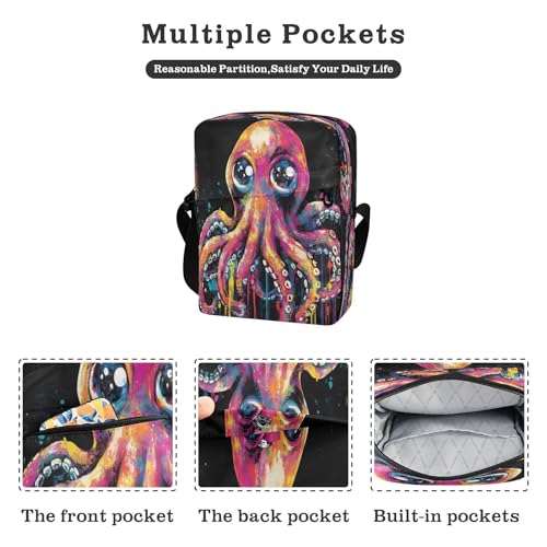 Crossbody Bag Colorful Octopus Messenger Bag for Women Men Purse Shoulder Bag Satchel Bag with Adjustable Strap 214B87732