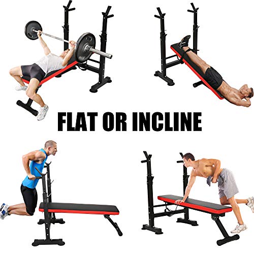 Vilobos Adjustable Weight Bench Foldable Workout Bench with Barbell Rack , Decline/ Flat Bench ,Supports to 330 Lbs,for Full Body Exercise