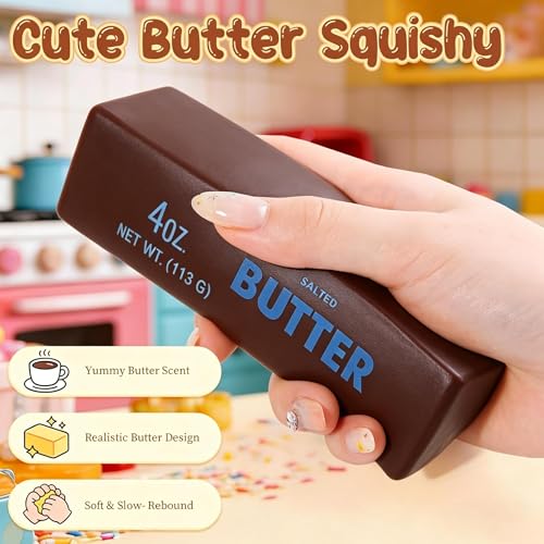 Image of Big Butter Squishy, 4 Oz Large & Mini Butter Stick Squishy, Giant Realistic Bread, Slow Rising Stress Relief Fidget Toy, Soft Squeeze Ball, Party Favor Gift, Jumbo Squeezy Cheese(Black)
