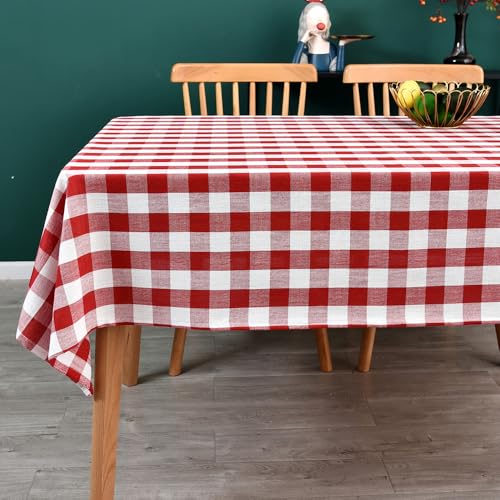 Yofori Nappe Vichy Carrée en Coton Mélangé, Nappe à Carreaux Lavable pour Salle à Manger, Jardin, Fête, Maison (Rouge, 135 x 135 cm)