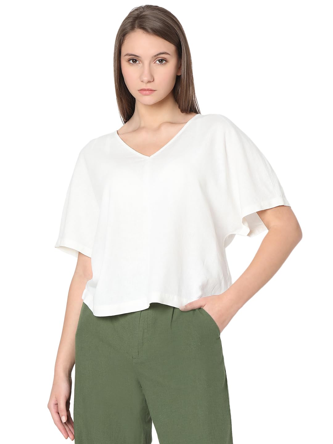 VERO MODA V-Neck Extended Sleeves Linen Top