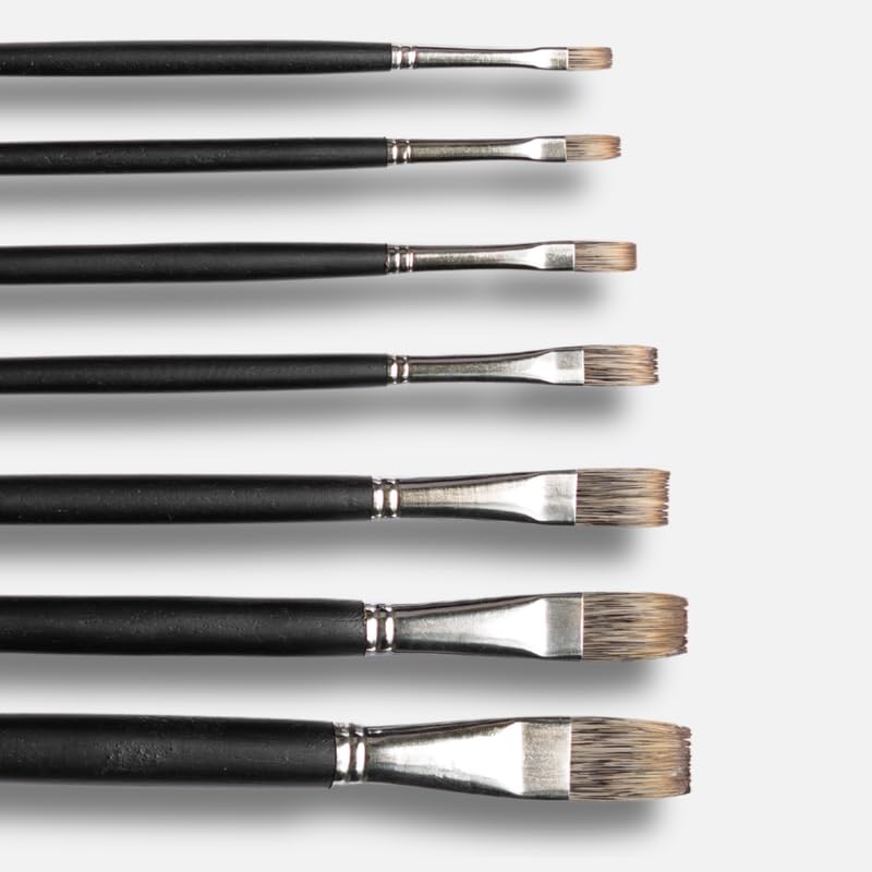 Image of Stationerie Flat Long Paint Brushes Set /Handmade Professional Artist Long Handle Painting Brush Set for Acrylic, Watercolor, & Gouache Painting (7 Flat Brushes)(Matt Black)
