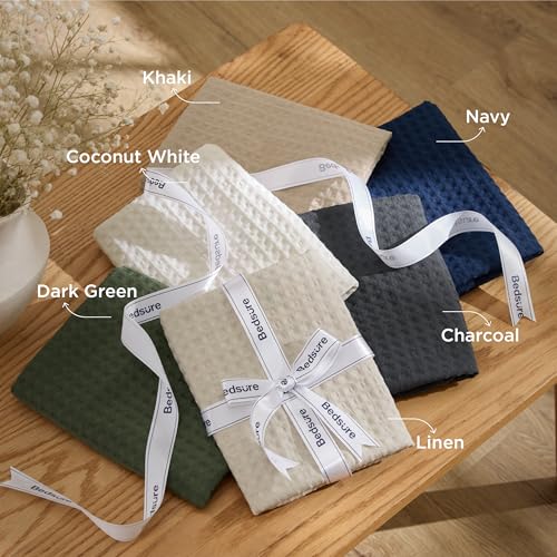 Image of Bedsure Waffle Comforter Set Twin, Soft and Breathable Dark Green Bedding Comforter Set, 2 Pieces, 1 Waffle Weave Comforter (68 inchx88 inch) and 1 Pillowcase (20 inchx26 inch)