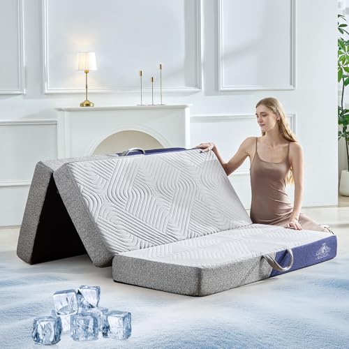 Image of Foldable Mattress Twin Size, 6 Inch Cooling Folding Mattress /Topper, Breathable Absorbs Heat Fabric, Washable Trifold Memory Foam Mattress, Portable Floor Bed for Guest, Yoga, Camping
