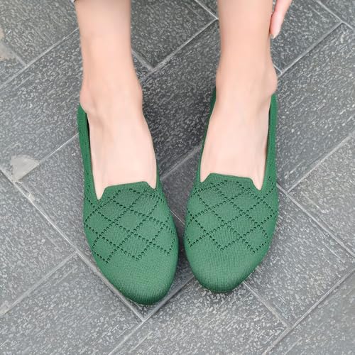 Image of poemlady Women's Ballet Flat Shoes Dress Shoes Knit Round Toe Slip On Ballerina Walking Flats Shoes for Woman Low Wedge Casual