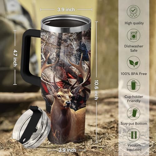Image of SANDJEST Hunting Tumbler with Handle for Men, Hunter Gifts for Men Dad Grandpa Husband Boyfriend, 40oz Stainless Steel Insulated Tumblers Hunters Gift for Birthday Christmas Fathers Day