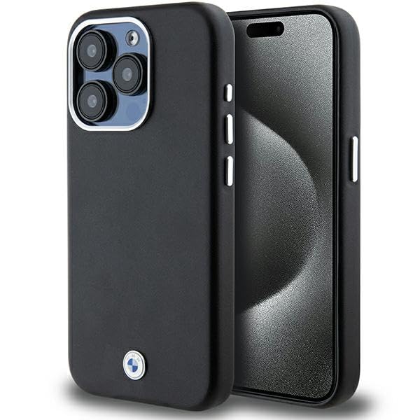 GUESS CG Mobile BMW BMHMP15L23PUFWK Coque pour iPhone 15 Pro 6,1" Noir Signature enveloppé de métal
