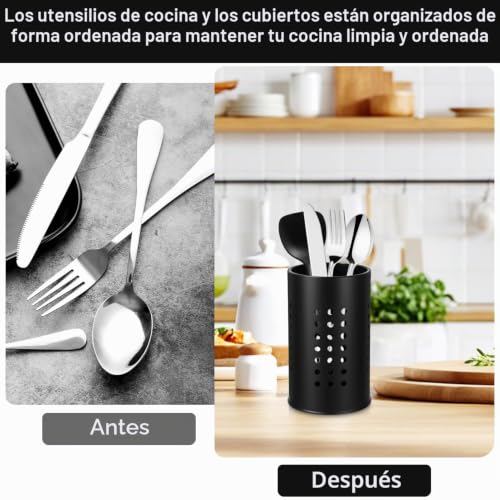 Miniatura 5 de Soporte Para Utensilios De Cocina, 2 Piezas Portautensilios, Utensilios Negros De Acero Inoxidable, Escurridor De Cubiertos Acero Inoxidable, Recipiente Para Utensilios