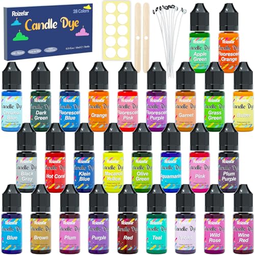 Roizefar Tinte Para Velas - 28 Colores, Tinte Fusión De Cera Para La Fabricación De Velas, Tinte A Base De Aceite Para Cera, Tinte Líquido De Color De Vela Altamente Concentrado