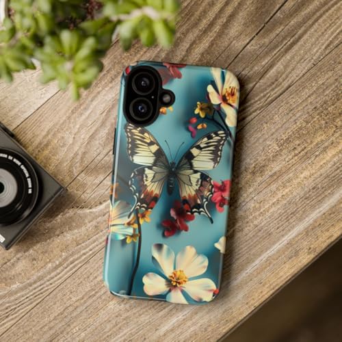 Coque iPhone 16 Plus papillon et floral bleu pour un style unique