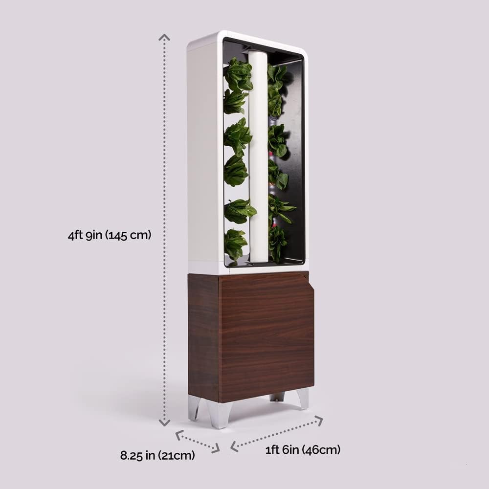 Just Vertical EVE Tower Garden | Hydroponic Growing System | Grow 12 Fresh Herbs & Vegetables Year-Round | Self-Watering, Energy-Efficient LED, Compact Design, Fully Assembled | Walnut