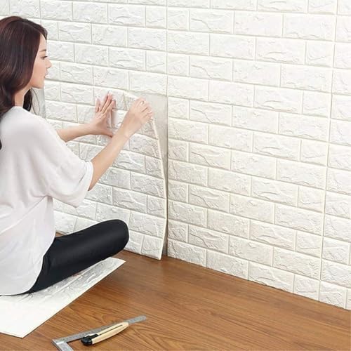Image of 3D Brick Wallpaper for Wall | Self Adhesive PE Foam DIY Panel | Peel & Stick Decor for Home, Living, Bedroom & Office (70 x 77 cm, Appx 5.8 Sq Ft) (15, White)