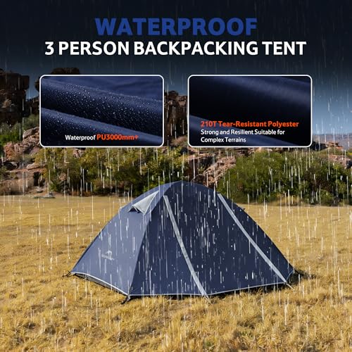 Image of Naturehike Bleik-B 2 Person 3 Person Tent, Lightweight Backpacking Tents for Camping, Double Layer Waterproof Camping Tent