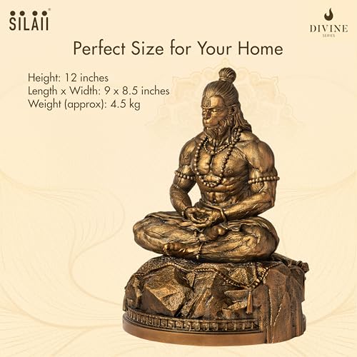 Image of SILAII Lord Hanuman Meditation - Bajrang Bali Hanuman Murti Idol for Home Temple, Office Desk & Gifting | 12 Inch Length
