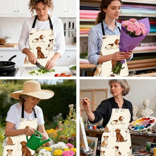 Image of Nuxovilar Polyester Cute Kitchen Apron with Pockets 26.7x30.7 Inches for Home Kitchen Baking Cooking Catering