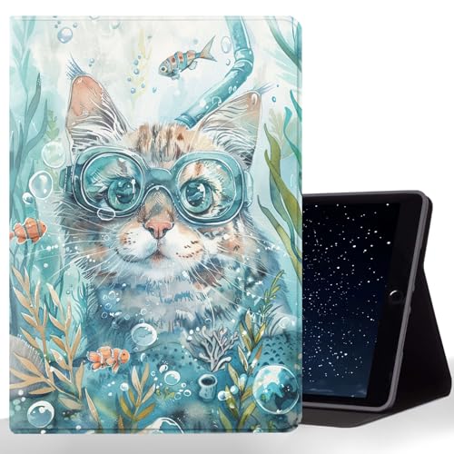 CMZLFHKO Tablet Case for Samsung Galaxy Tab S8/Tab S7 11 Inch Model X700/X706/T870/T875/T878,Shockproof Protective Cover with Stand,Auto Wake/Sleep,Cat Diving Goggles