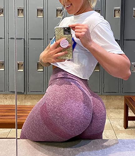 CFR Womens High Waist Leggings Workout Butt Lifting Leggings Booty Scrunch Butt Yoga Pants #0 Pale Red S - Thumbnail 4
