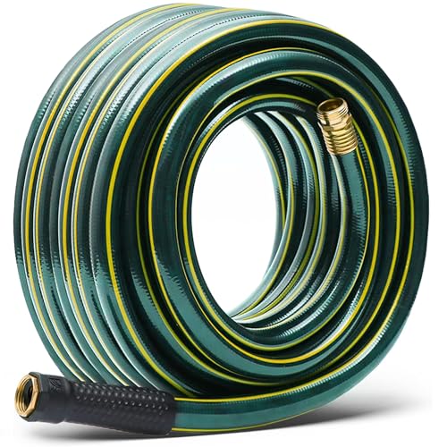 Solution4Patio Long Green Garden Hose 3/4 in. x 50 ft. -Kink Free No Leaking Male/Female Fittings -Heavy Duty Durable Flexible Lightweight Water Pipe -Brass Aluminum Ends for Household & Commercial