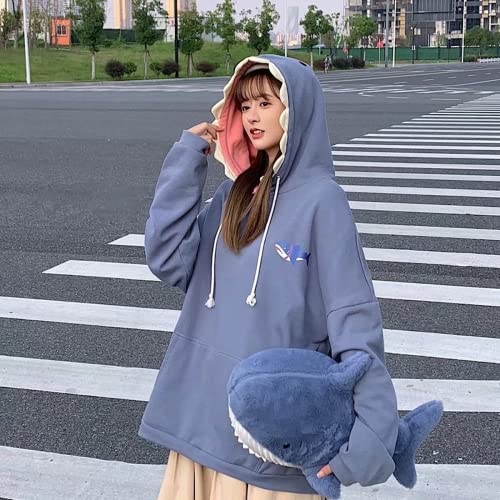 Aobiono Women Men Kawaii Shark Hoodie Anime Aesthetic Cute Japanese Korea Y2K Harajuku Preppy Sweatshirt Long Sleeve Pullover4