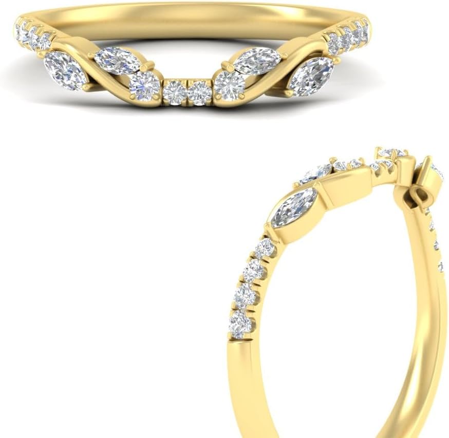 Fascinating Diamonds 14K Gold 1/3 Carat Round & Marquise Cut Lab Grown Diamond Vintage Curved Vine Wedding Band For Her (VS1-VS2 Clarity, E-F-G Color, 0.35 Ctw) Premium Collection