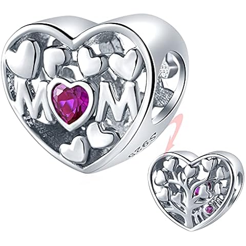 I Love You Mum Tree of Life Many Heart Charms, fits Pandora Christmas Bracelet, 925 Sterling Silver Openwork Family Roots Best Mom CZ Beads, Mummy Gift for Auntie/Niece/Aunt/Cousin Cover