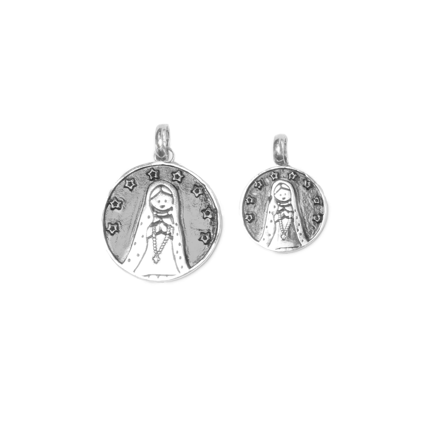 Collar religioso Medalla Virgen niña - Detalle para Eventos - Cordón de Cuero marrón Ajustable - Plata de Ley