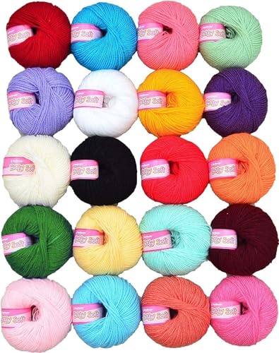 Image of Vardhman BabySoft Knitting Yarn | 100% Acrylic Wool | 4 Ply | Thin Knitting & Crocheting Hook Thread & Lightweight | Special Baby Wool | 150 Grams (6 Balls of 25g) | Machine Washable | Ideal for Blankets, Hats, Booties Ultra-Soft for Baby Sweaters, Blankets, Caps, Socks, Soft toys, Art & craft (Multicolour)