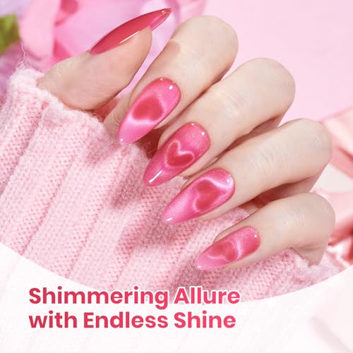 Image of Beetles Pulse of Love Pink Cat Eye Gel Nail Polish Set, 6 Colors Pink Gel