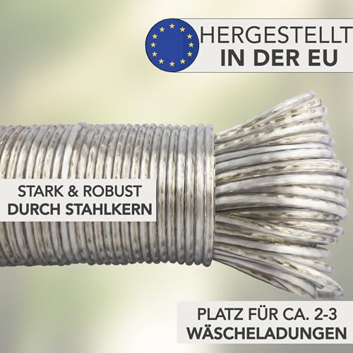 SOHFA 50m Wäscheleine mit Stahlkern - Camping Wäscheleine extra stark | Wascheleine Weiß für Draußen | Stabile Wäscheschnur Outdoor wäscheseil 50 Meter stabile wäscheleine mit Stahleinlage