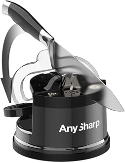 AnySharp Pro Metal Knife Sharpener, Hands-Free Safety, PowerGrip Suction, Sharpens All Kitchen Knives, Ideal for Hardened Steel & Serrated, World's Best, Compact, One Size, Wolfram, Metal
