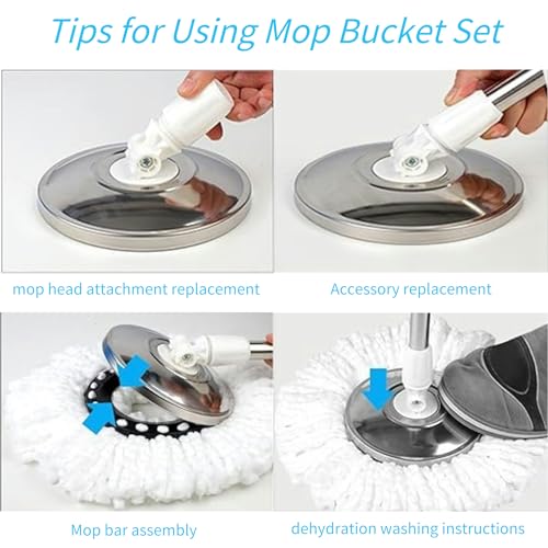 Image of Spin Mop Replacement Handle 360 Degree Spin Mop Pole Handle Replacement Rotating Telescopic Stick for Head Replace Spinning Household Cleaning Accessories for Home