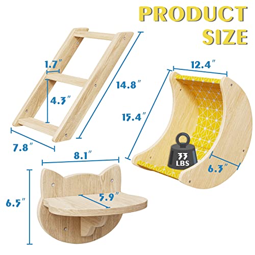 Lesnox Cat Shelves And Perches For Wall 3Pcs, Solid Wood Indoor Cats Furniture, Cat Hammock Cat Wall Shelves With 3 Steps, For Sleeping, Playing, Climbing, And Lounging, Holds Up To 33 Lbs #TOP6