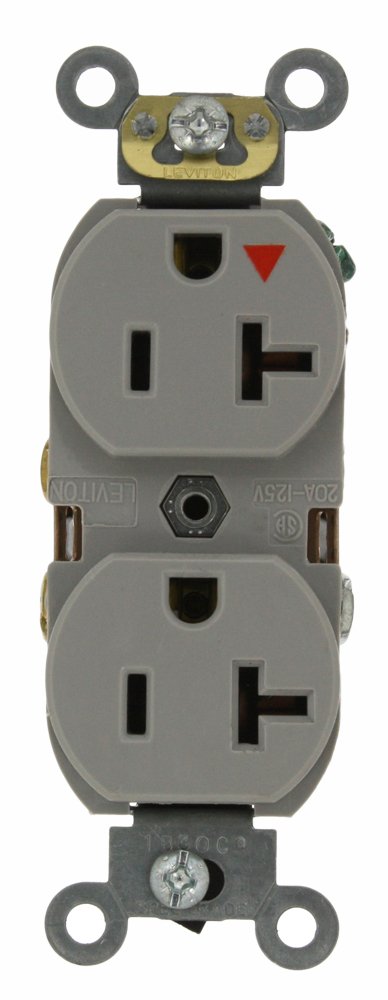 Leviton 20-Amp, 125 Volt, Industrial Series Heavy Duty Specification Grade, Duplex Receptacle, Straight Blade, Isolated Ground, 5362-IGG, Gray