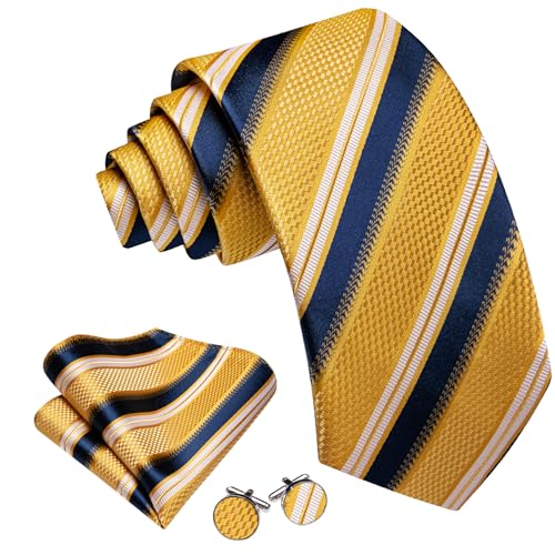 Image of Barry.Wang Classic Mens Ties Silk Necktie Pocket Square Cufflinks Set Woven Designer Wedding Business
