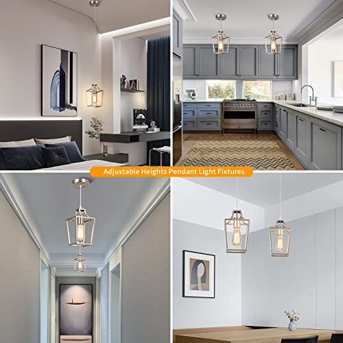 Pendant Light For Kitchen Island Brushed Nickel Lantern Hanging Light Fixtures With E26 Bulb Base, Adjustable Height Lantern Pendant Lighting For Dining Room Kitchen Foyer #TOP3